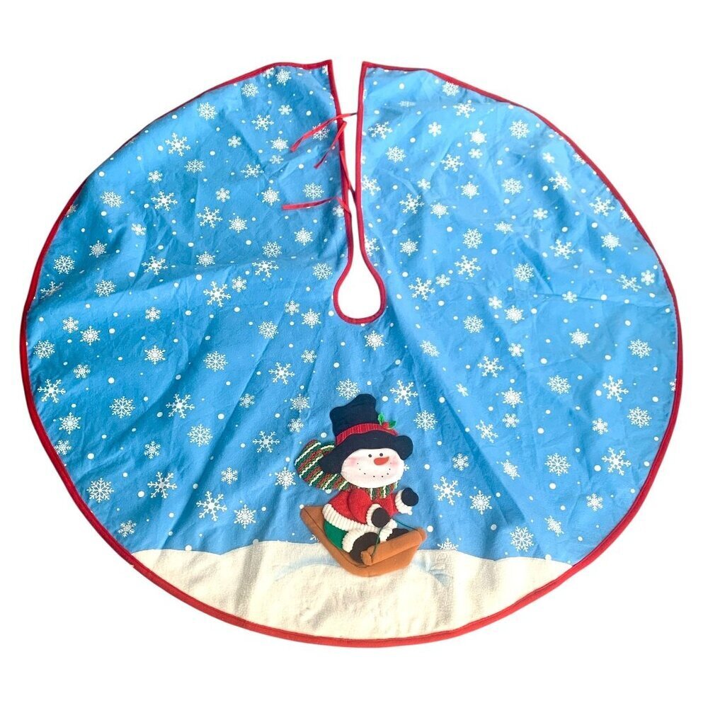 Vintage Christmas FeltTree Skirt Snowman & Snowflakes